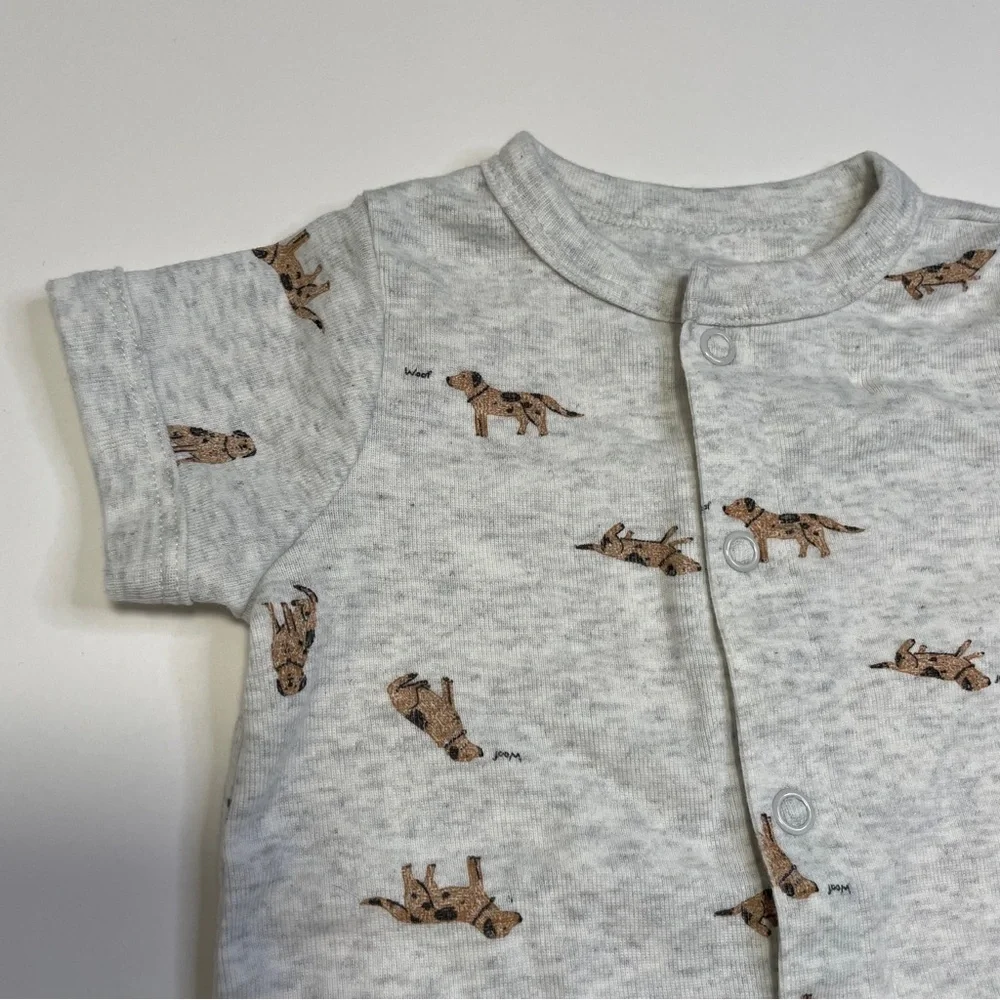 Carter's Baby Boy Puppy Dog Print Romper Gray Short Sleeve One-Piece 3M